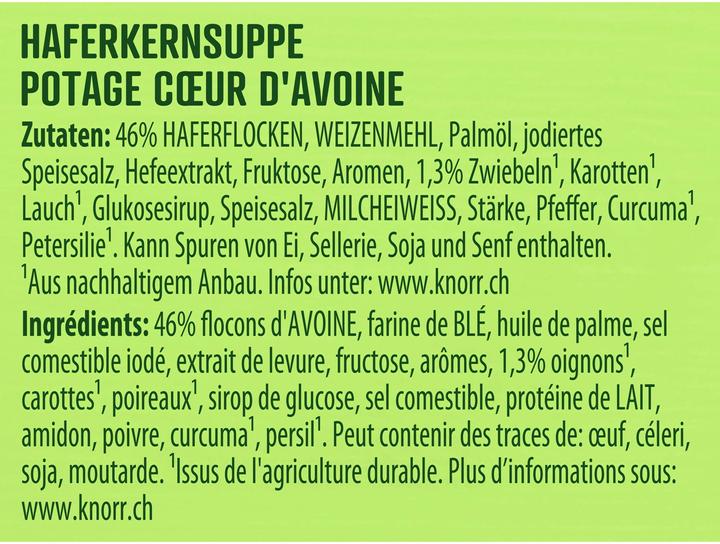 Nährwerte und Zutaten Knorr Haferkern Suppe Beutel, feine crèmige Suppe mit Lauch & Haferkernen, einfach zubereitet