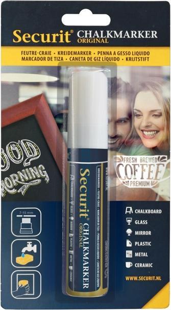 Securit Pennarello a gesso ORIGINALE GRANDE, bianco, blister da 1 (Bianco, 15 mm, 1 x)