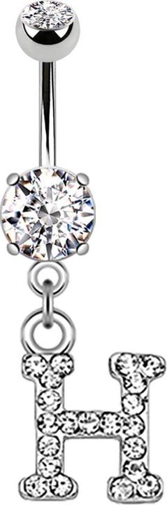 Star Piercing Banane silber mit Anhänger Kristall Buchstabe H (Chirurgenstahl 316L, Messing)