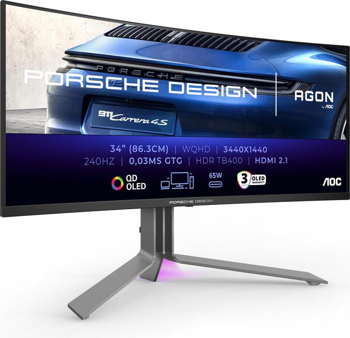 Immagine prodotto AOC PD3434" Monitor OLED curvo,,, Altoparlanti, regolabile in altezza, 2x HDMI, DisplayPort, Hub USB (3440 x 1440 pixel, 34")