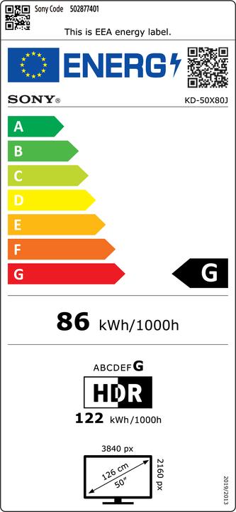 Energielabel Sony KD50X80J (50", X80J, LCD, 4K, 2021)