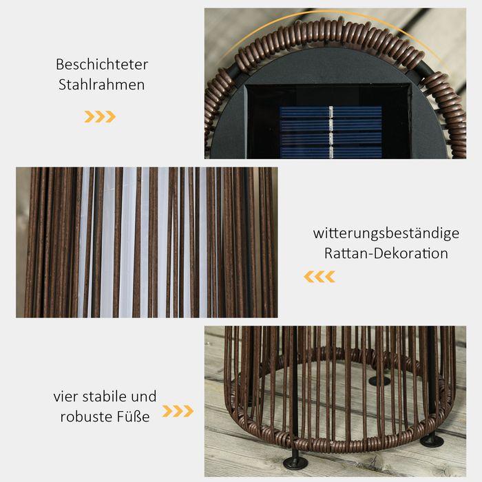 Immagine prodotto Swisshandel24 Lampada solare, lampada solare in rattan, marrone, 21,5x21,5x61cm (IP44)
