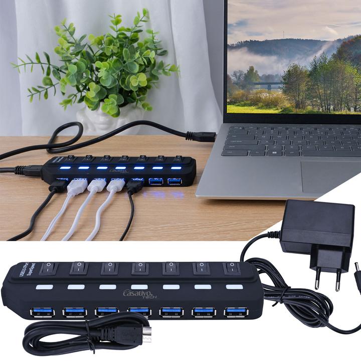 Produktbild Casativo Aktiver USB 3.0 Hub für bis zu 7 Geräte, USB A, einzeln schaltbar (USB-A, 7 Ports)