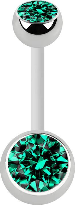 Produktbild Star Piercing Banane weiss mit zwei Kugeln silber Kristall türkis (Bioflex, ohne Messing, Chirurgenstahl 316L)