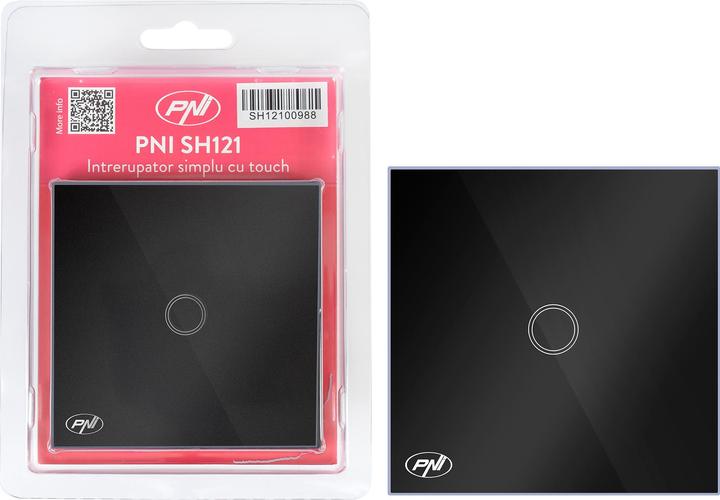 Immagine prodotto PNI Interruttore singolo con touch SH121, in vetro, nero, con display LED, 10A 200W