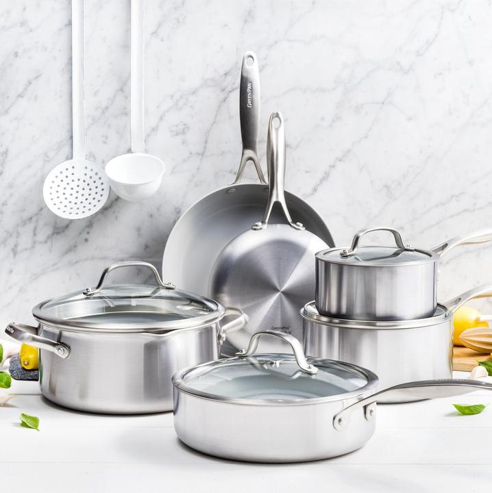 Produktbild Greenpan Venice Pro Tri-Ply Edelstahl Topf- und Pfannen-Set 10-teilig (26 cm, Pfannenset + Topfset, Edelstahl)