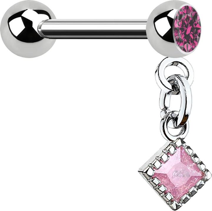 Star Piercing Micro Barbell silber mit Kugel und Anhänger Opal pink (Chirurgenstahl 316L, Messing)