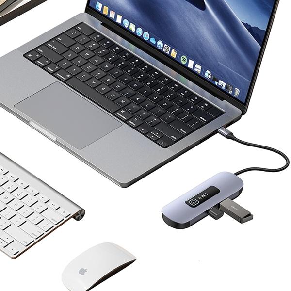 Produktbild Usams US-SJ642 PD100W 6in1 Multifunctional Type-C HUB with Light(Type-C To HDMI+USB3.0*2+TF+SD+PD100W ) (6 Ports)