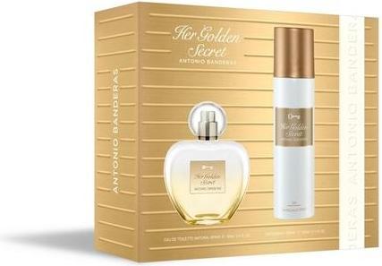 Actual product image Antonio Banderas Banderas Perfumes Her Golden Secret Gift Set for Women EDT 80ml + Deodorant 150ml Fruity Floral Vani (Fragrance set)
