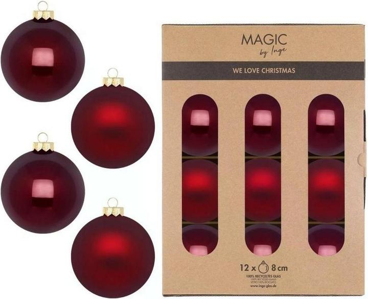 Inge’s Glas Christmas Decor Christmas bauble Smooth Port 12 pieces, red (12 -part)