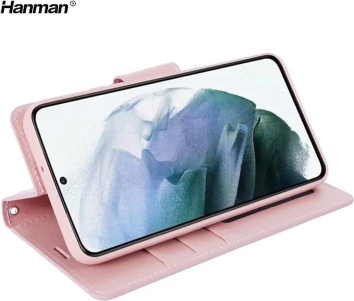 Image du produit Hanman Samsung Galaxy A50 (2019) - Étui à clapet en métal avec 3 fentes pour cartes, or rose (Samsung Galaxy A50)