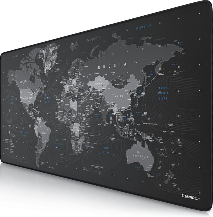 Titanwolf Gaming mouse pad XXL, smooth fabric, speed mouse mat, 900 x 400mm surface, globe (XXL)
