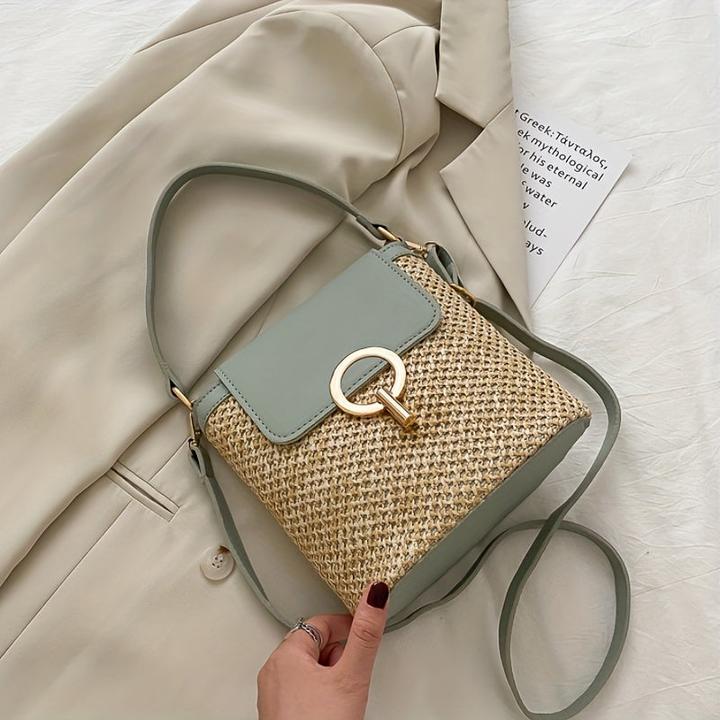 Actual product image Only-Bags.Store schicke Strandtasche aus gewebtem Stroh mit sicherem Verschluss - Alltagstasche, vielseitig