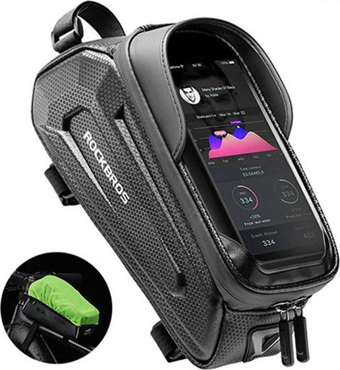 Rockbros B68 armored bicycle bag with phone cover 1.5l - black (1.70 l, Rahmentasche)
