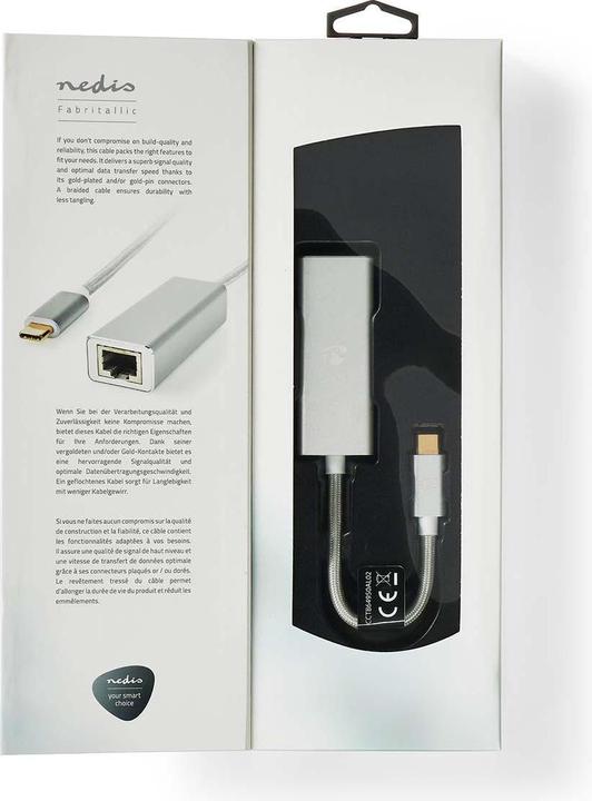 Produktbild Nedis USB-Adapter- USB 3.2 Gen 1- USB-Typ-C Stecker- RJ45 Buchse- Vergoldet- 0.20 m (USB-C, RJ45 (1x))