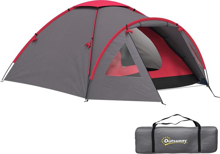 Outsunny Campingzelt Polyester, Fiberglas Grau (Kuppelzelt, 3 Personen)