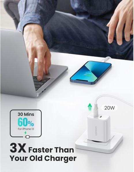 Produktbild Ugreen USB-C+USB-C 40W PD Wall Charger EU (40 W)