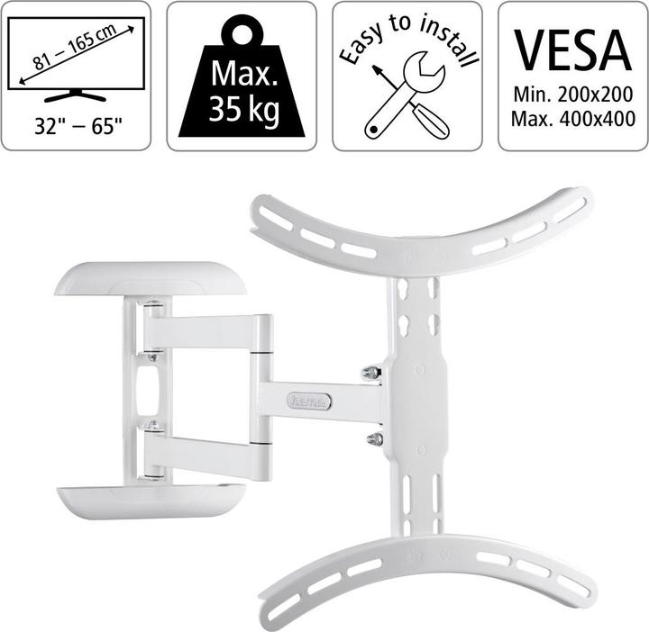 Image du produit Hama Support TV mural, pivotant, inclinable, extensible, 165 cm (65") à 35 kg (Mur, 165", 35 kg)