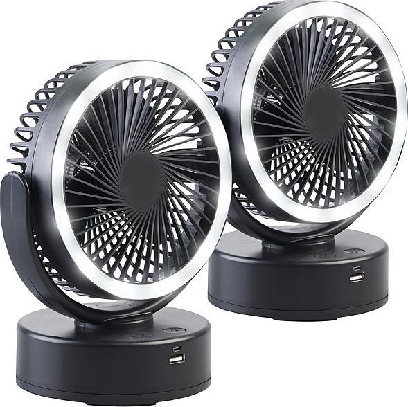 Image du produit Sichler Lot de 2 ventilateurs de camping 3en1 à accu, LED, banque d'énergie USB, Ø 16 cm