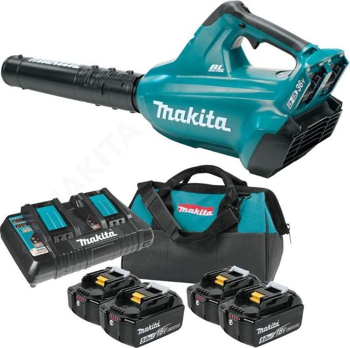 Actual product image Makita Leaf blower 36V => 2X 18V Li-Ion 5Ah (4 batteries), black, blue, dub362pt4 (Rechargeable battery operated, Leaf vacuums)