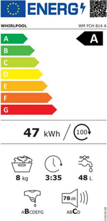 Label énergétique Whirlpool WM FCH 814 A (8 kg, Gauche)