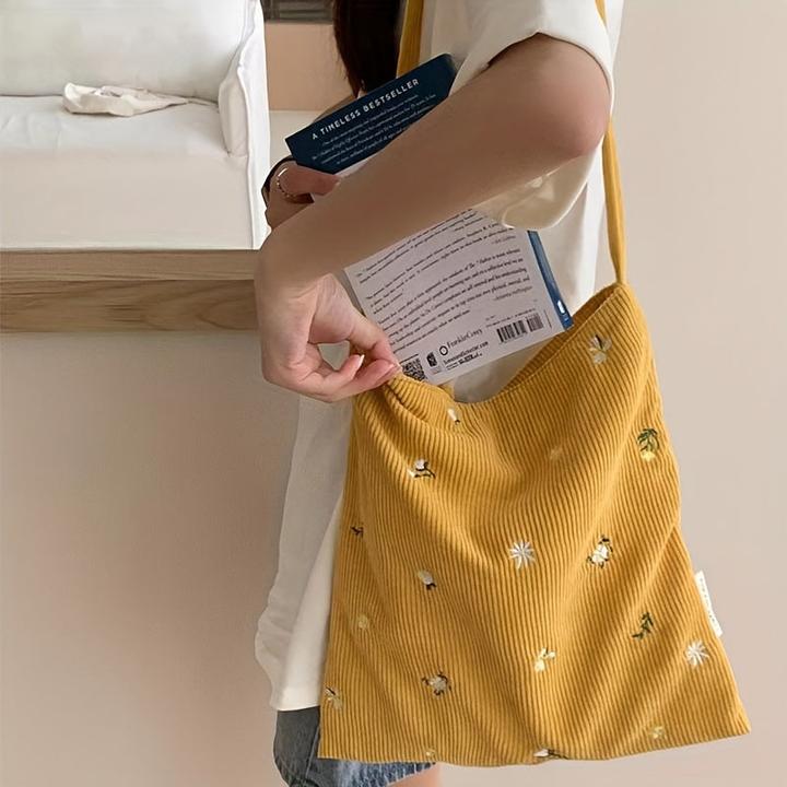 Immagine prodotto Only-Bags.Store Borse a tracolla in velluto a coste, tote casual con margherite, borsa hobo versatile per la moda