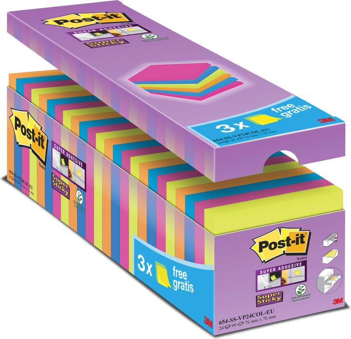 Produktbild Post-it Super Sticky 21 + 3 (76 x 76 mm)