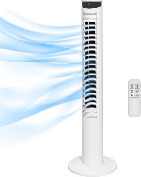 Swisshandel24 Turmventilator, 45W Standventilator mit 3 Belüftungsstufen, Fernbedienung, Weiss (55 dB)