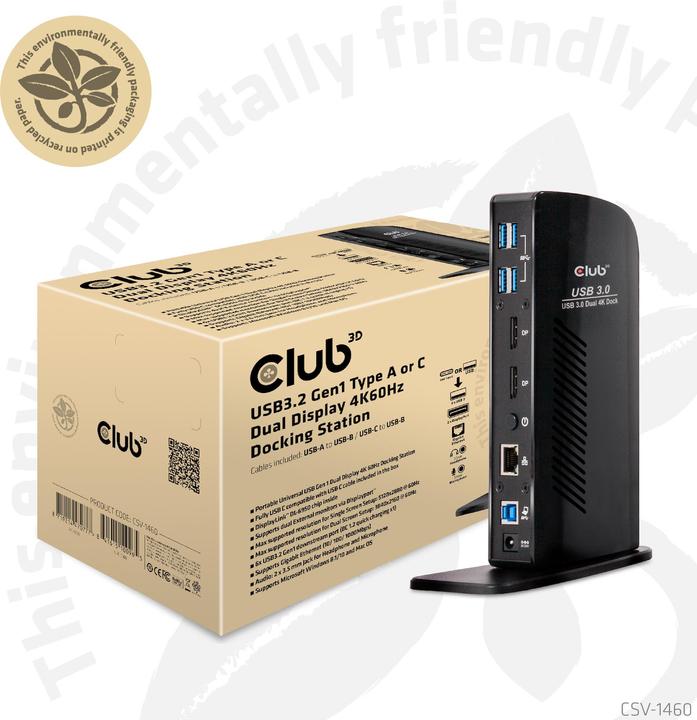 Produktbild Club 3D Dual Display Docking Station 4K60Hz (USB-B, 2 Ports)
