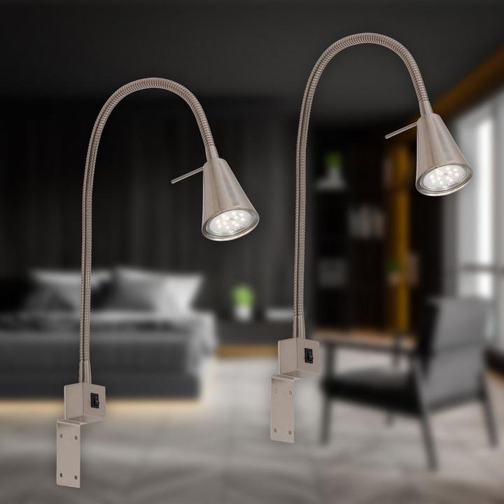 Produktbild Briloner 2er Set LED Bettleuchte Schlafzimmer Wohnzimmer Matt-Nickel