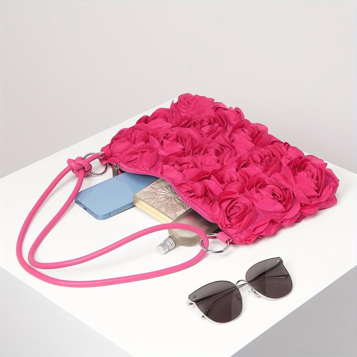 Actual product image Only-Bags.Store Elegante Rose Floral Umhängetasche - verstellbarer Riemen, Reissverschluss, Polyester, perfekt für