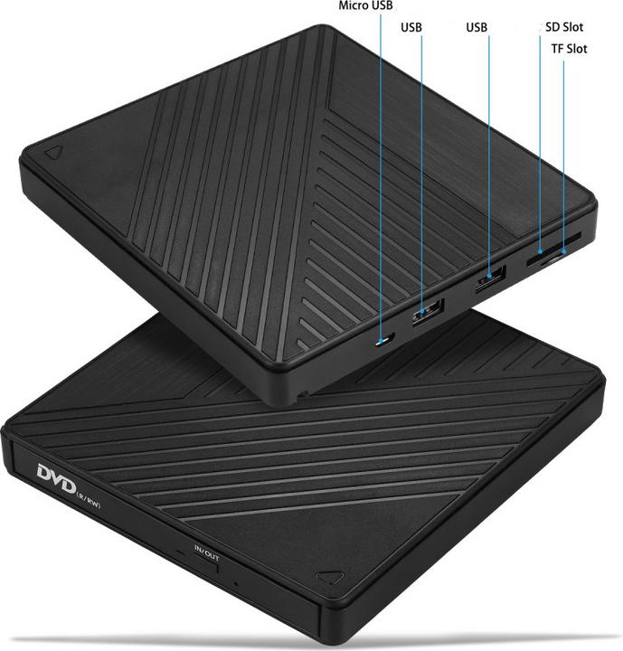 Produktbild Apfelkiste Externes Laufwerk Brenner Slim USB C/USB 3.0 DVD-RW Laufwerk & SD/MicroSD Reader für MacBook/Laptop (CD Brenner, DVD Brenner)
