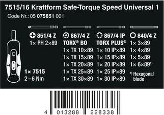 Actual product image Wera 7515/16 Kraftform Safe-Torque Speed Universal 1 (Phillipps cross recess (PH), Torx Plus, Allen screw)
