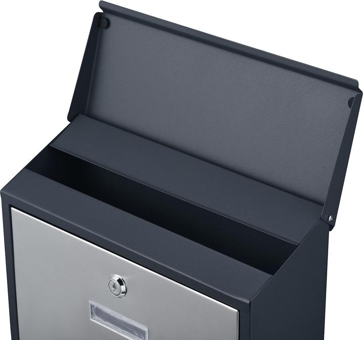 Produktbild Wiltec Briefkasten V38 Anthrazit Edelstahl 305x105x385mm pulverbeschichtet Wand