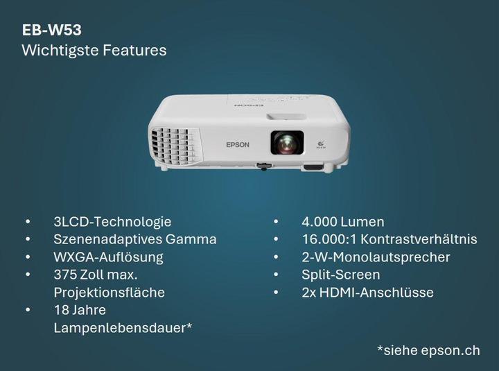 Actual product image Epson EB-W53 3LCD Pojector 4000lm (WXGA, 4000 lm)