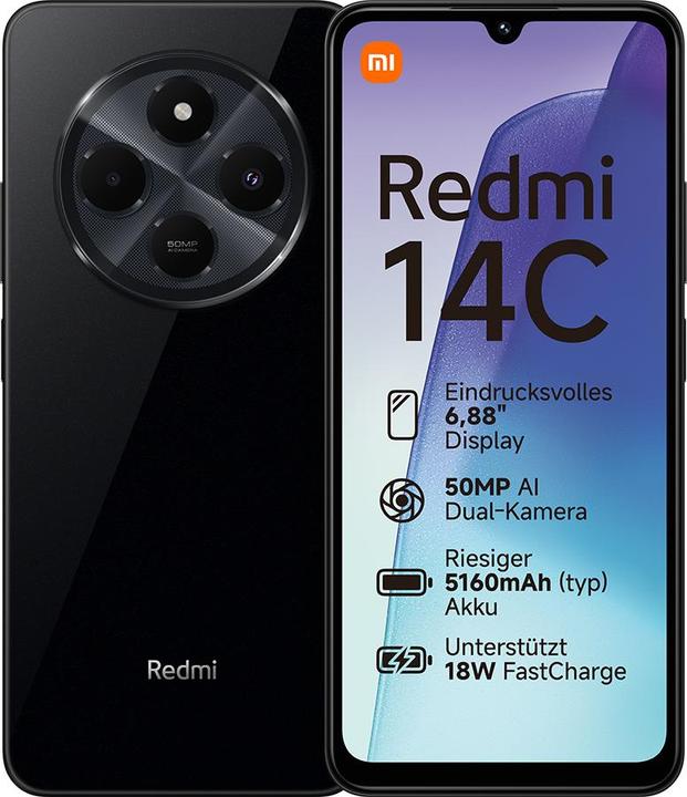 Produktbild Xiaomi Redmi 14C (256 GB, Midnight Black, 6.88", Dual SIM, 50 Mpx, 4G)