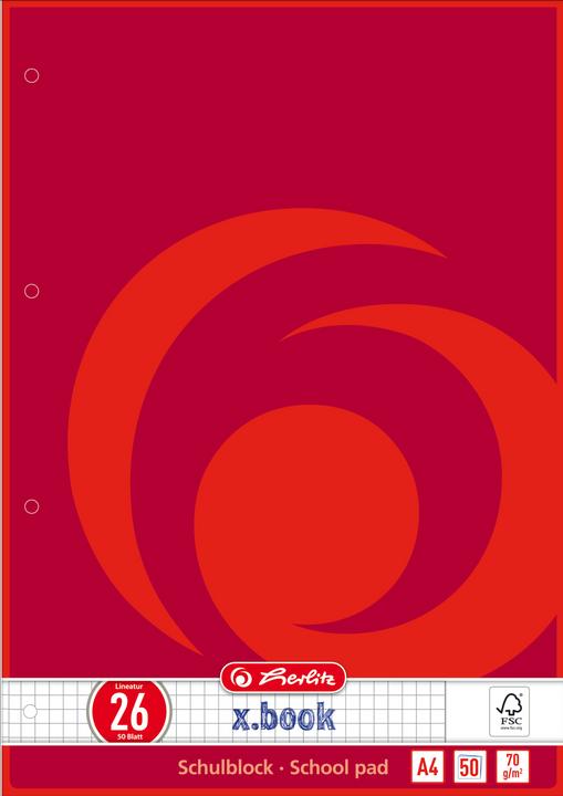 Produktbild Herlitz Schulblock x.book, DIN A4, Lineatur 26 / kariert (A4, Kariert, Harter Einband)