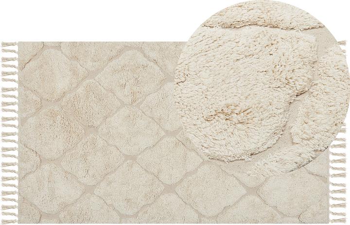 Produktbild Beliani Teppich Baumwolle hellbeige 80 x 150 cm marokkanisches Muster Kurzflor SILCHAR (80 x 150 cm)