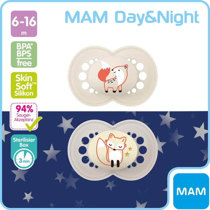 Actual product image MAM Day & Night Nuggi Silikon 6-16 Monate 2x Original 1x Night (1 x, 6 - 16 M.)