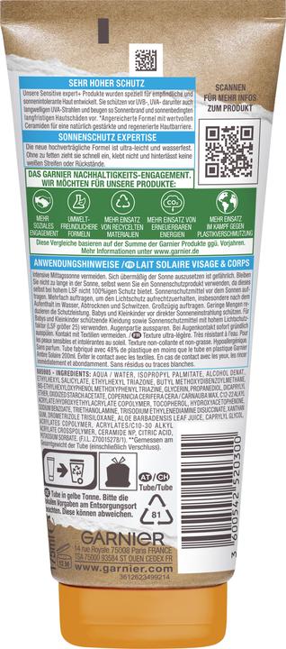 Productafbeelding Garnier Ambre Solaire Sensitive Advanced expert+ (Zonnemelk, SPF 50+, 175 ml, 195 g)