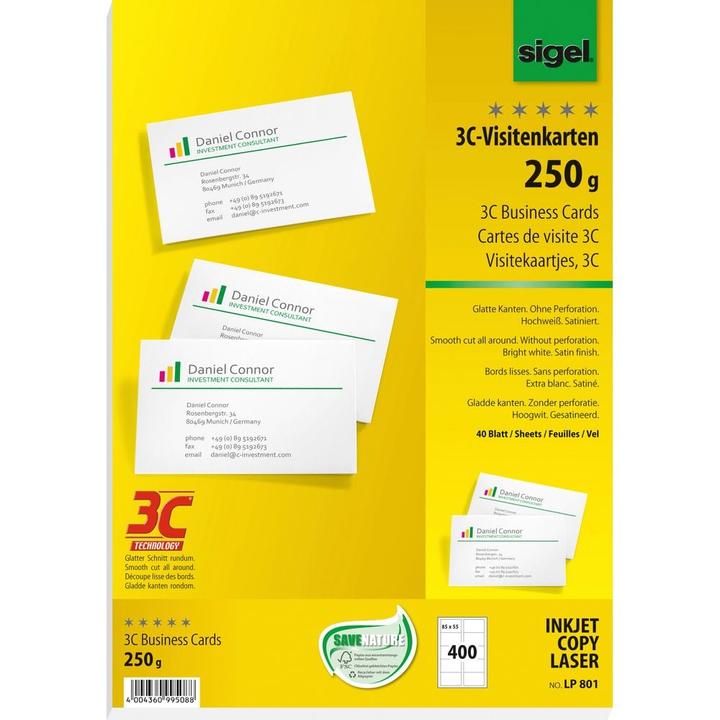 Produktbild Sigel Visitenkarten 3C (250 g/m², 400 x, A4)