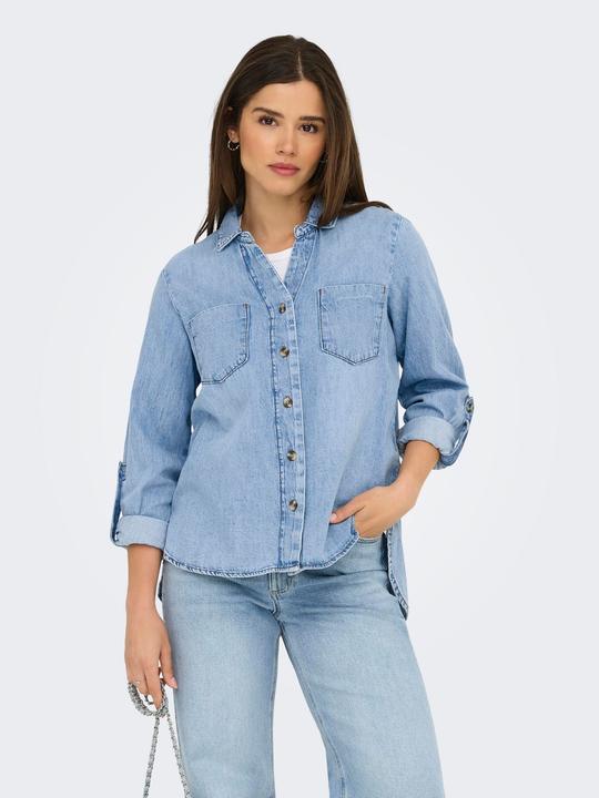 Immagine prodotto Only Normal geschnitten Hemdkragen Umgeschlagene Ärmelbündchen Jeanshemd Jeanshemd (S)