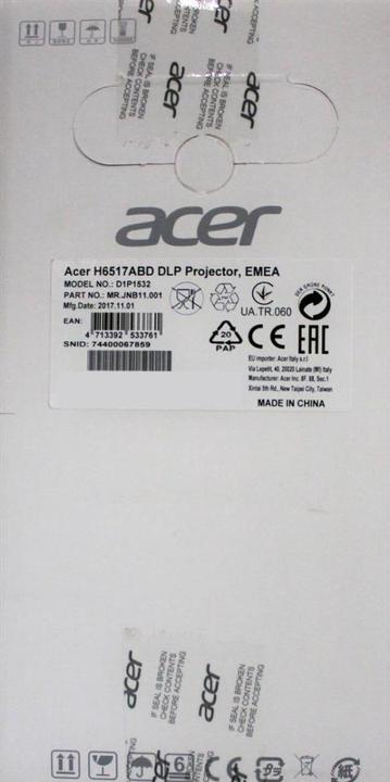 Immagine prodotto Acer H6517abd (Full HD, 3400 lm, 1.48 - 1.62:1)