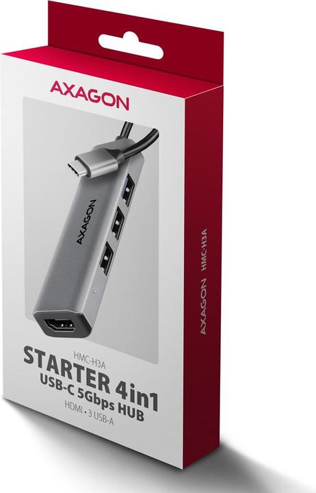 Produktbild Axagon HMC-H3A USB-C 5Gbps STARTER 4in1 hub (USB-C, 4 Ports)