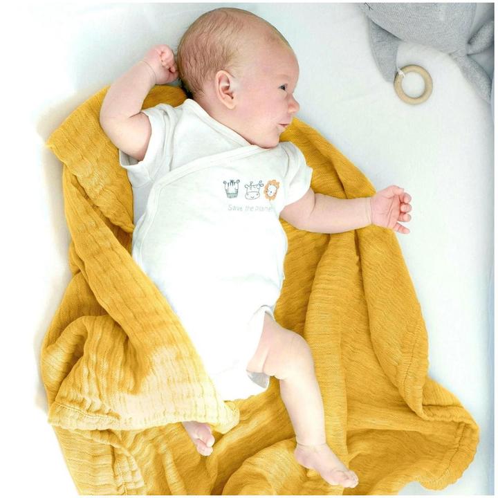Actual product image nordic coast company 4 in 1 Baby Muslin Blanket Curry Yellow (80 cm, 80 cm)