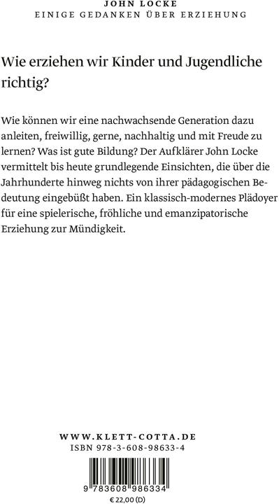 Produktbild Einige Gedanken über Erziehung (Deutsch, Jürgen Overhoff, John Locke, 2022)