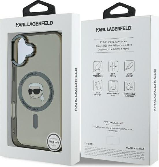 Produktbild Karl Lagerfeld KLHMP16SHLSKIK iPhone 16 6.1" czarny/black hardcase IML Metal Karl Head MagSafe (Apple iPhone 16)