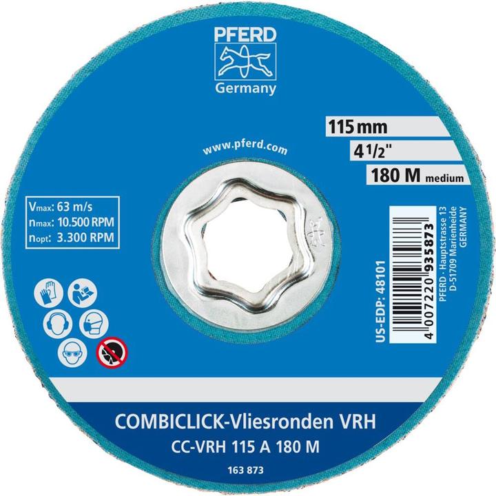 Actual product image Pferd 42000051 COMBICLICK hard non-woven disc CC Ø 115 mm A 180M for fine grinding & (A 180)