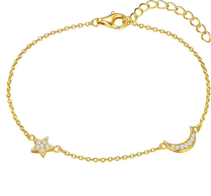 Rafaela Donata Damen Mond, Stern Sterling Silber Zirkonia Gelbgold 17,0 cm Basislänge + 3,0 cm Verlängerung - 33738 (17 cm, Sterling Silber)