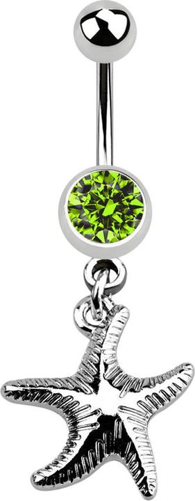Star Piercing Banane silber mit Anhänger Seestern hellgrün (ohne Messing, Chirurgenstahl 316L)